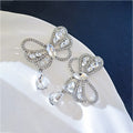 Luxury Hollow Butterfly Rhinestone Zircon Silver Needle Statement Drop Stud Earrings view 4