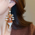 New Chinese Style Enamel Goldfish Faux Pearl Drop Earrings Vintage Light Luxury Animal Jewelry view 3