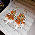 New Chinese Style Enamel Goldfish Faux Pearl Drop Earrings Vintage Light Luxury Animal Jewelry view 2