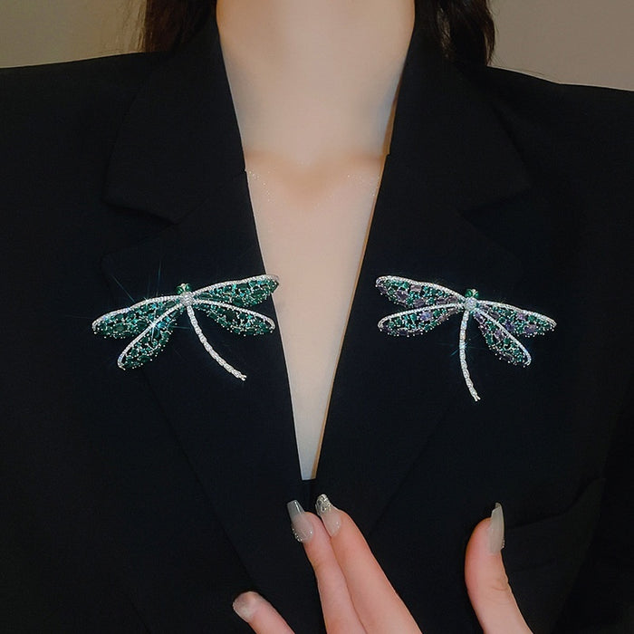 Luxury Copper Enamel Zircon Dragonfly Brooch For Women Fashion Insect Lapel Pin Accessory