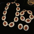 Alloy Oval Floral Rhinestone Jewelry Set, Luxury Vintage Necklace Earrings Bracelet view 1