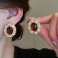 Alloy Oval Floral Rhinestone Jewelry Set, Luxury Vintage Necklace Earrings Bracelet view 3
