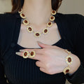 Alloy Oval Floral Rhinestone Jewelry Set, Luxury Vintage Necklace Earrings Bracelet view 4