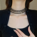 Light Luxury Multilayer Copper Rhinestone Choker Necklace With Geometric Round Pendant view 2