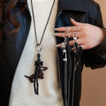 Alloy Coffee Brown Puppy Pendant Sweater Necklace Chic Dog Design Fashion Accessory For Women view 1