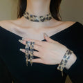 Copper Rhinestone Leopard Print Jewelry Set With Wide Choker Bracelet And Hoop Earrings view 1