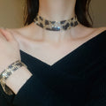 Copper Rhinestone Leopard Print Jewelry Set With Wide Choker Bracelet And Hoop Earrings view 3
