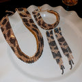 Copper Rhinestone Leopard Print Jewelry Set With Wide Choker Bracelet And Hoop Earrings view 2