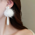 French Chic Alloy Heart Pom Pom Teardrop Pearl Stud Earrings For Women view 3