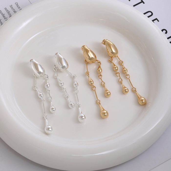 Elegant Gold Silver Alloy Water Drop Tassel Studs, Minimal Luxury Two-Way Fashion Dangle Earrings