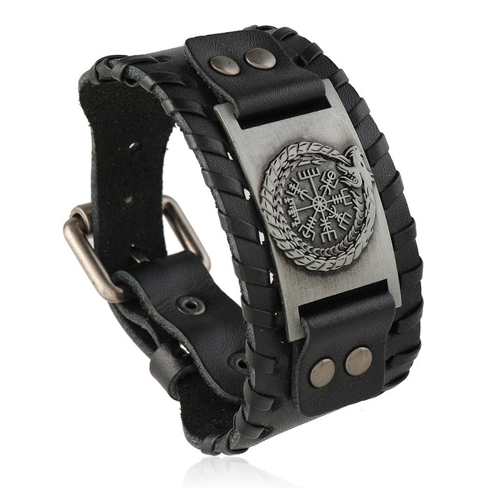 Handmade Braided Vintage Leather Bracelet, European American Punk Wide Leather Cuff For Men