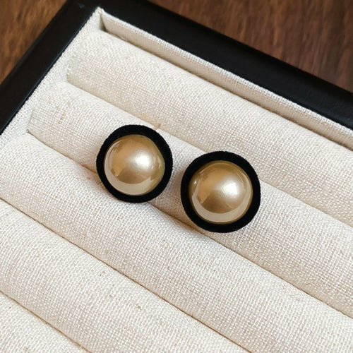 Light Luxury Round Faux Pearl Stud Earrings With Flocked Finish And Silver Posts