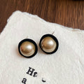 Light Luxury Round Faux Pearl Stud Earrings With Flocked Finish And Silver Posts view 4