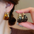 Maillard Resin U Shaped Hoop Earrings Vintage Light Luxury Autumn Winter Fashion Ear Cuffs view 2