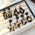 Luxury Maillard Leopard Print Acrylic Star Circle Square Hollow Drop Alloy Stud Earrings view 1