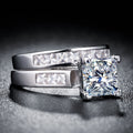 Gold and Silver Tone Square Stone Two Ring Set with Clear Stone Accents view 3