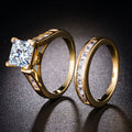 Gold and Silver Tone Square Stone Two Ring Set with Clear Stone Accents view 6
