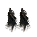 Dark Gothic Rhinestone Tassel Feather Clip-on Earrings Geometric Niche Fashion Ear Jewelry view 5