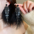 Dark Gothic Rhinestone Tassel Feather Clip-on Earrings Geometric Niche Fashion Ear Jewelry view 1