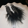 Dark Gothic Rhinestone Tassel Feather Clip-on Earrings Geometric Niche Fashion Ear Jewelry view 4