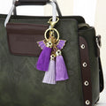 Jeweled Fan Keychain with Three Tassels in Pink or Purple view 3