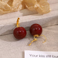 French Vintage Red Round Acrylic Bead Gold Tone Leverback Elegant Light Luxury Drop Earrings view 4