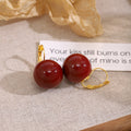 French Vintage Red Round Acrylic Bead Gold Tone Leverback Elegant Light Luxury Drop Earrings view 1