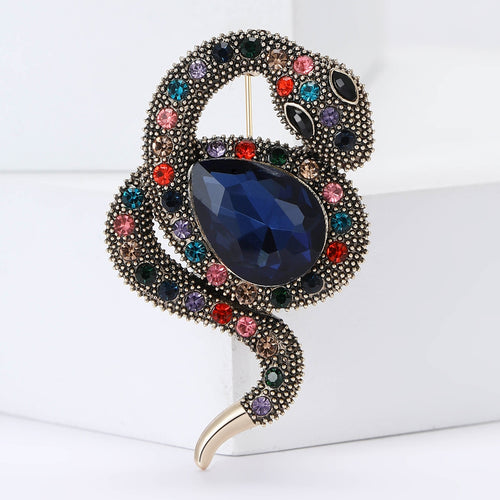 Alloy Rhinestone Snake Brooch Pin For Blazers And Coats
