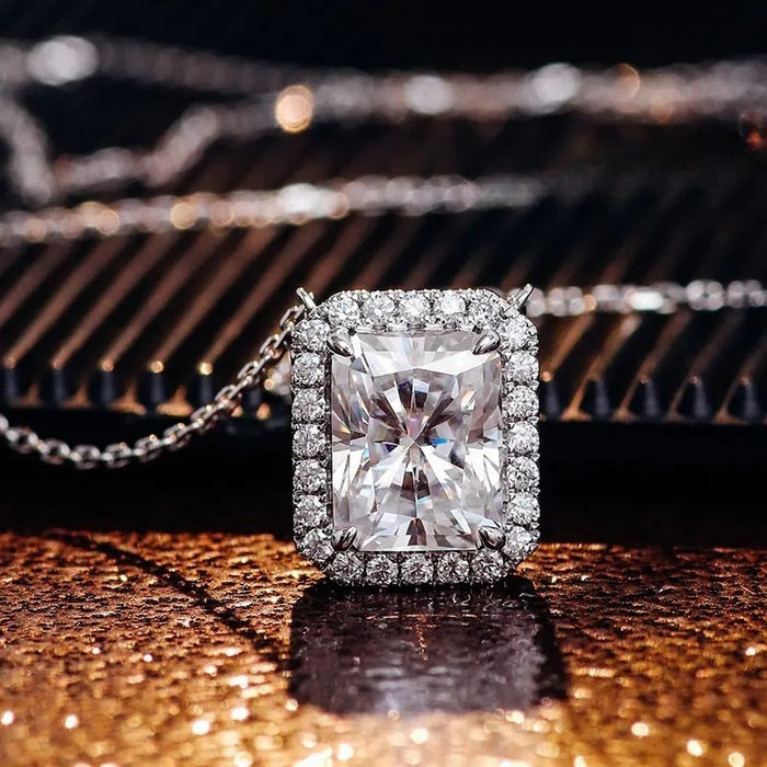 Qixi Gift Square Geometric Pendant Necklace With Zircon, Classic Versatile Fashion Jewelry