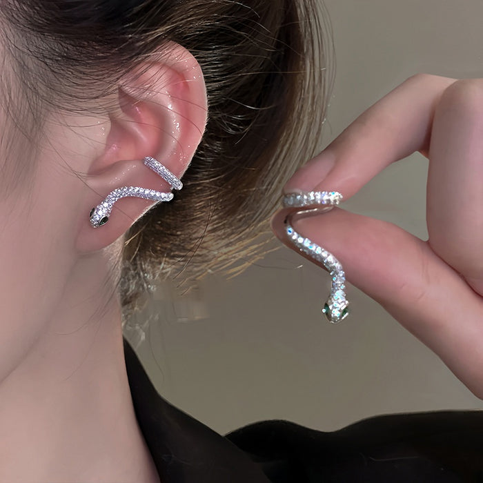 Copper Zircon Snake Wrap Stud Earrings For Women Chic Animal Zodiac Fashion Jewelry