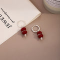 Light Luxury Red Candied Hawthorn Beaded Pendant Alloy Hoop Drop Earrings Elegant Women's Fashion Earrings view 3