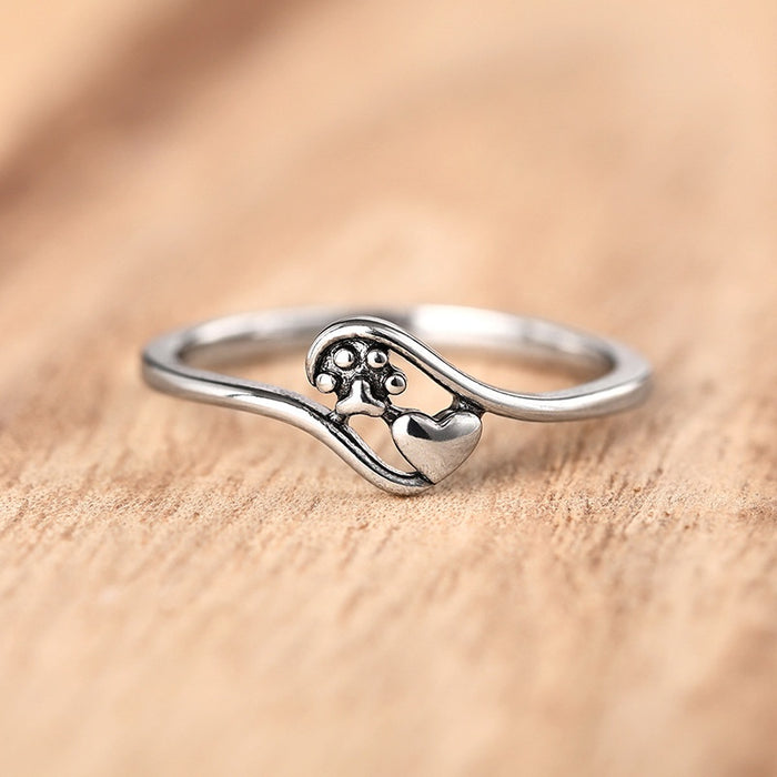 Cute Cat Paw Heart Ring For Women, Fashion Daily Wear Adjustable Finger Jewelry