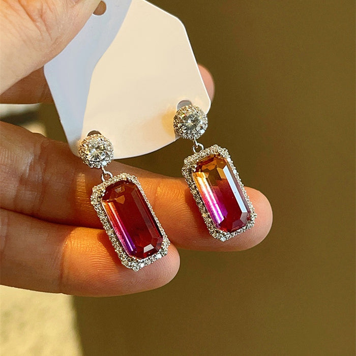 Light Luxury Geometric Colorful Earrings For Women, Eye-Catching Celebrity Style Fashion Jewelry