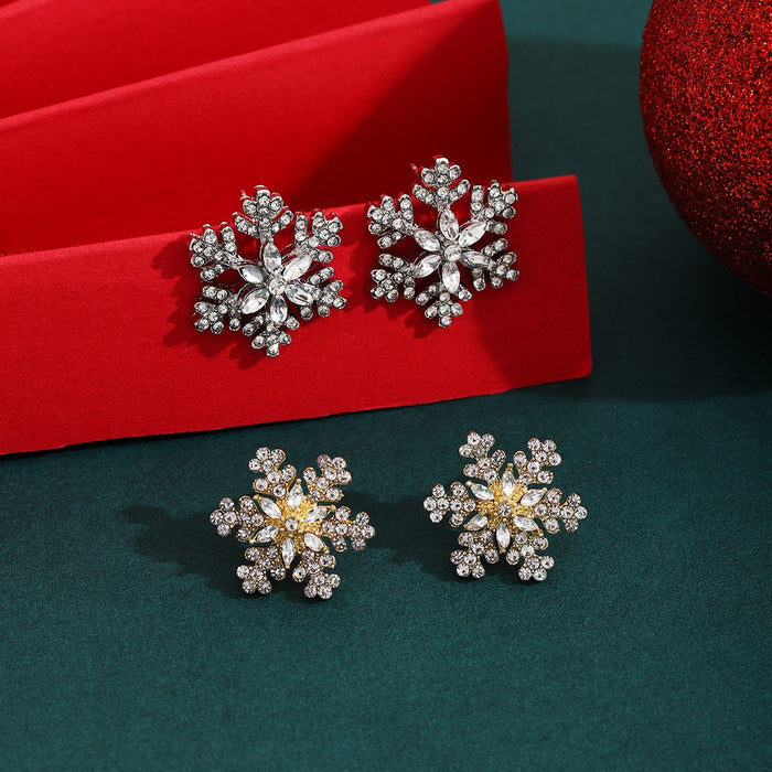 Elegant Light Luxury Double Layer Snowflake Rhinestone Crystal Alloy Winter Party Stud Earrings
