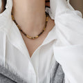 Vintage Geometric Faux Tiger Eye Beaded Copper Necklace For Women Light Luxury Collarbone Jewelry view 3