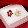 Vintage Red Enamel Flower Pearl Studs Gold Plated Alloy Elegant Winter Fashion Women's Earrings view 3