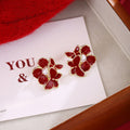 Vintage Red Enamel Flower Pearl Studs Gold Plated Alloy Elegant Winter Fashion Women's Earrings view 1