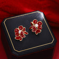 Vintage Red Enamel Flower Pearl Studs Gold Plated Alloy Elegant Winter Fashion Women's Earrings view 4