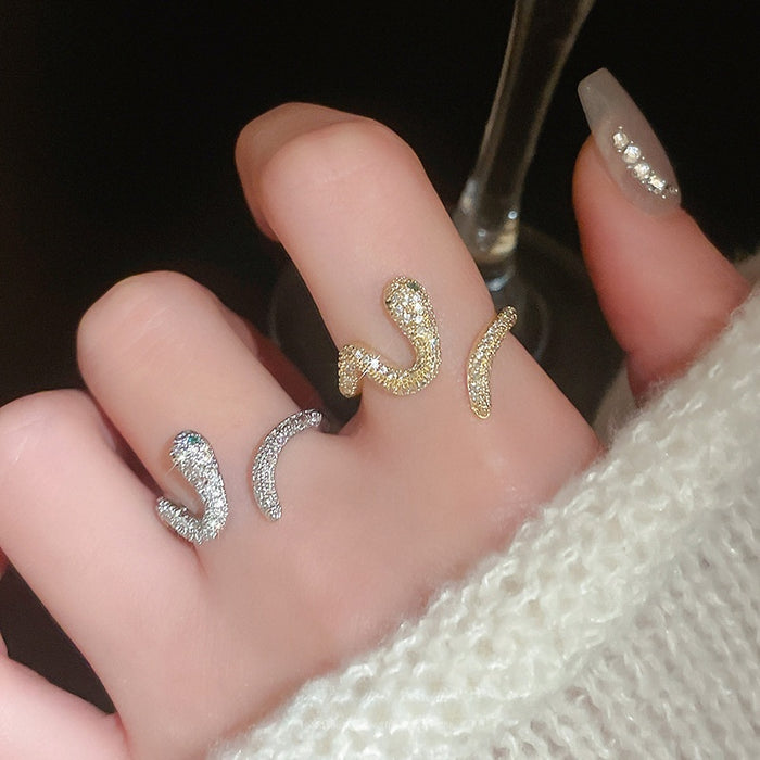 Gold Plated Zircon Snake Open Ring For Women