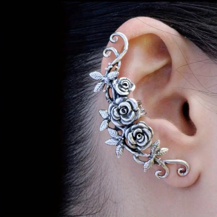Vintage Rose Flower Stud Earrings For Women, Antique Silver Romantic Niche Floral Ear Jewelry