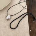 Oval Alloy Pendant Leather Cord Sweater Necklace For Women, Elegant Light Luxury Geometric Jewelry view 4