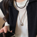 Oval Alloy Pendant Leather Cord Sweater Necklace For Women, Elegant Light Luxury Geometric Jewelry view 1