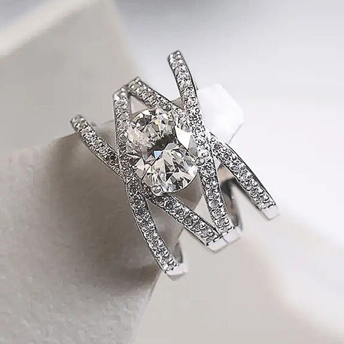Korean Style Cross Design Ring With Round Zircon For Women, Sparkling Evening Dress Jewelry