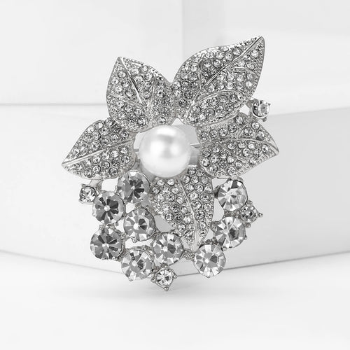 Alloy Rhinestone Leaf Brooch Pin For Women's Suit And Cardigan