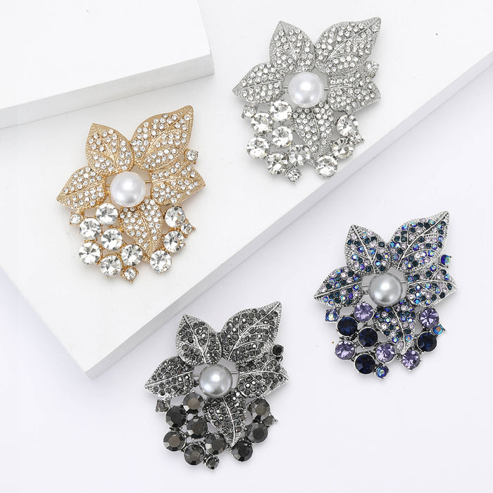 Alloy Rhinestone Leaf Brooch Pin For Women's Suit And Cardigan