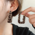 Vintage Maillard Leopard Flocked Plush Square Round Hoop Alloy Needle Statement Fashion Earrings view 2