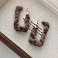 Vintage Maillard Leopard Flocked Plush Square Round Hoop Alloy Needle Statement Fashion Earrings view 4