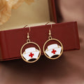 Elegant Gold Alloy Round Hollow Nurse Hat Enamel Drop Hook Dangle Jewelry Women's Earrings view 4