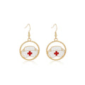 Elegant Gold Alloy Round Hollow Nurse Hat Enamel Drop Hook Dangle Jewelry Women's Earrings view 5