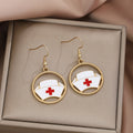 Elegant Gold Alloy Round Hollow Nurse Hat Enamel Drop Hook Dangle Jewelry Women's Earrings view 3